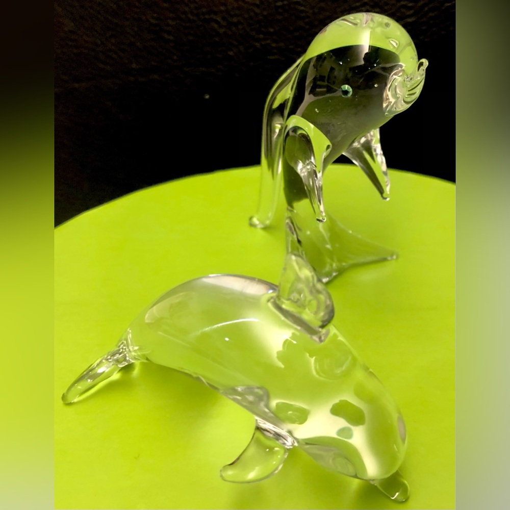 Vintage Italian Glass Bottleneck Dolphin figurines - 2 pc. bundle 3.5” standing